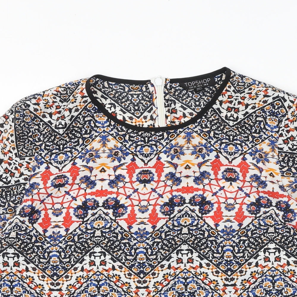Topshop Womens Multicoloured Geometric Polyester Basic T-Shirt Size 8 Round Neck