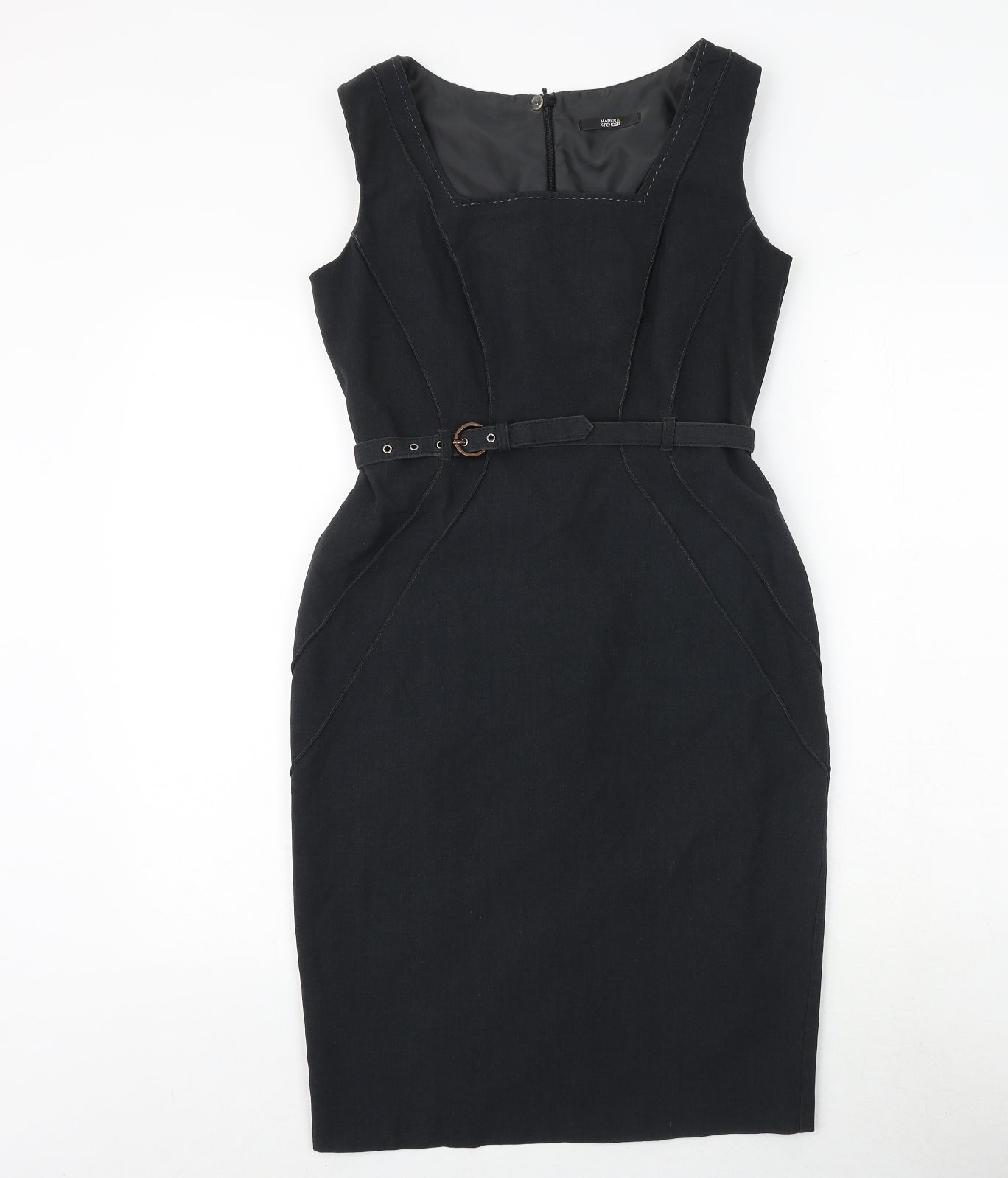 Marks and Spencer Womens Grey Polyester Shift Size 10 Square Neck Buckle