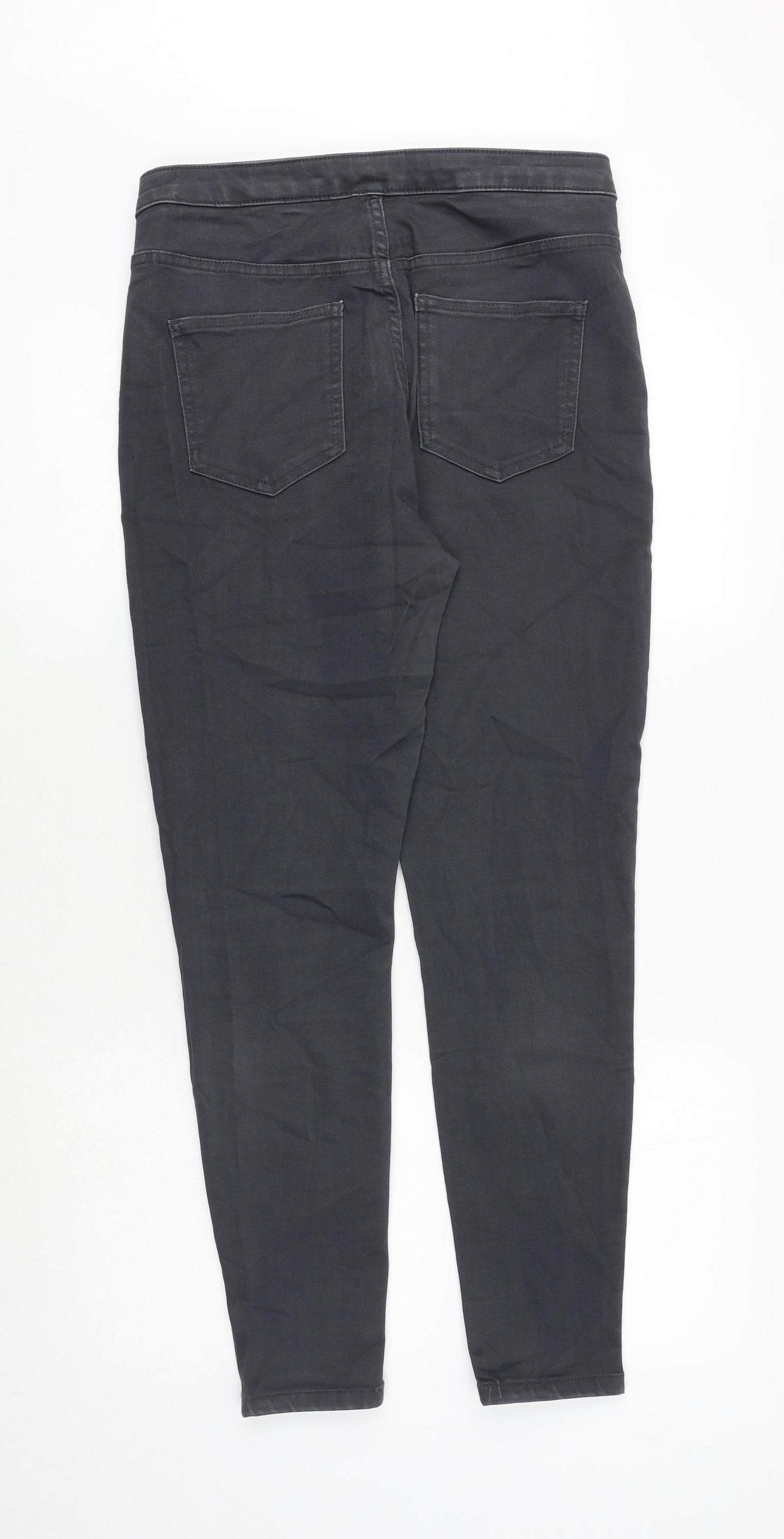Marks and Spencer Womens Grey Cotton Skinny Jeans Size 14 Regular Zip