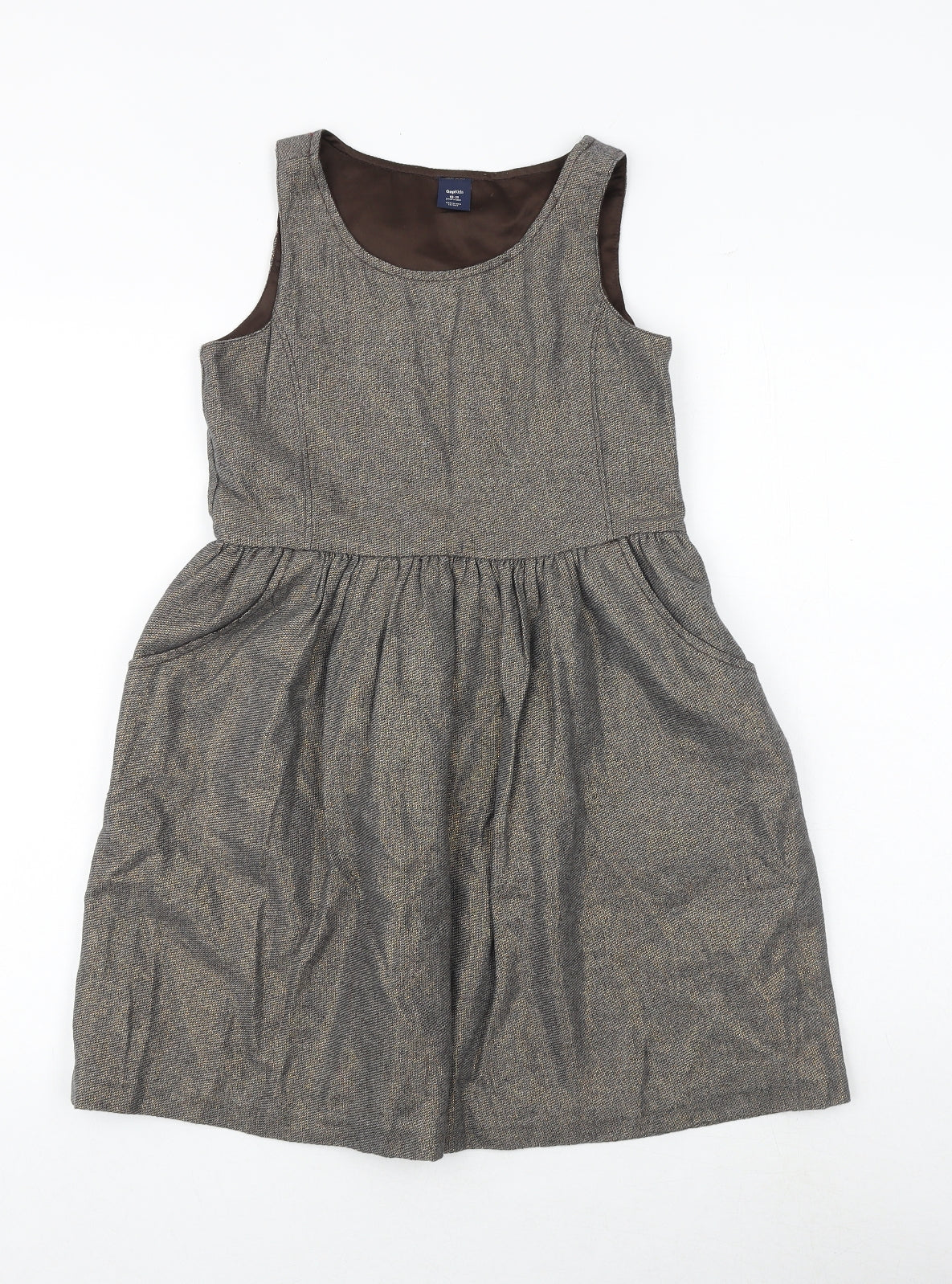 Gap Girls Brown Cotton A-Line Size 10-11 Years Round Neck Button