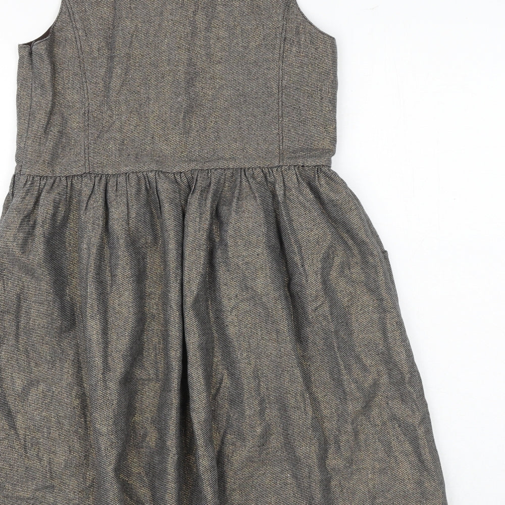Gap Girls Brown Cotton A-Line Size 10-11 Years Round Neck Button