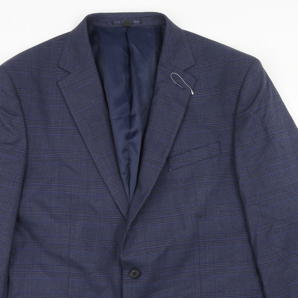 Marks and Spencer Mens Blue Plaid Polyester Jacket Suit Jacket Size 46 Regular