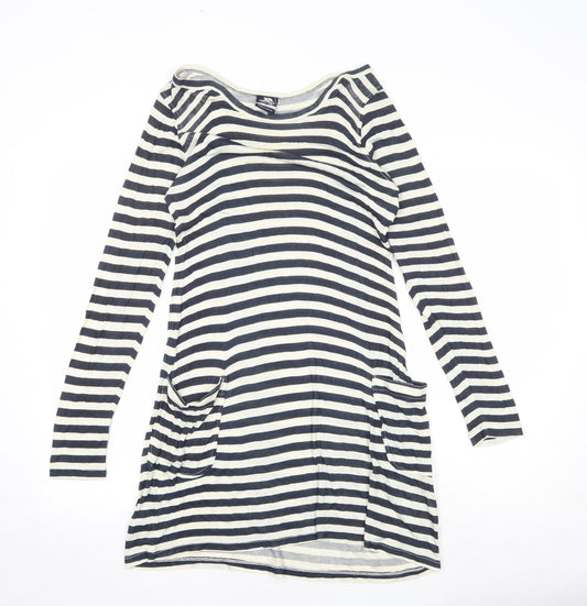 Tresspass Womens Blue Striped Viscose T-Shirt Dress Size S Boat Neck Pullover