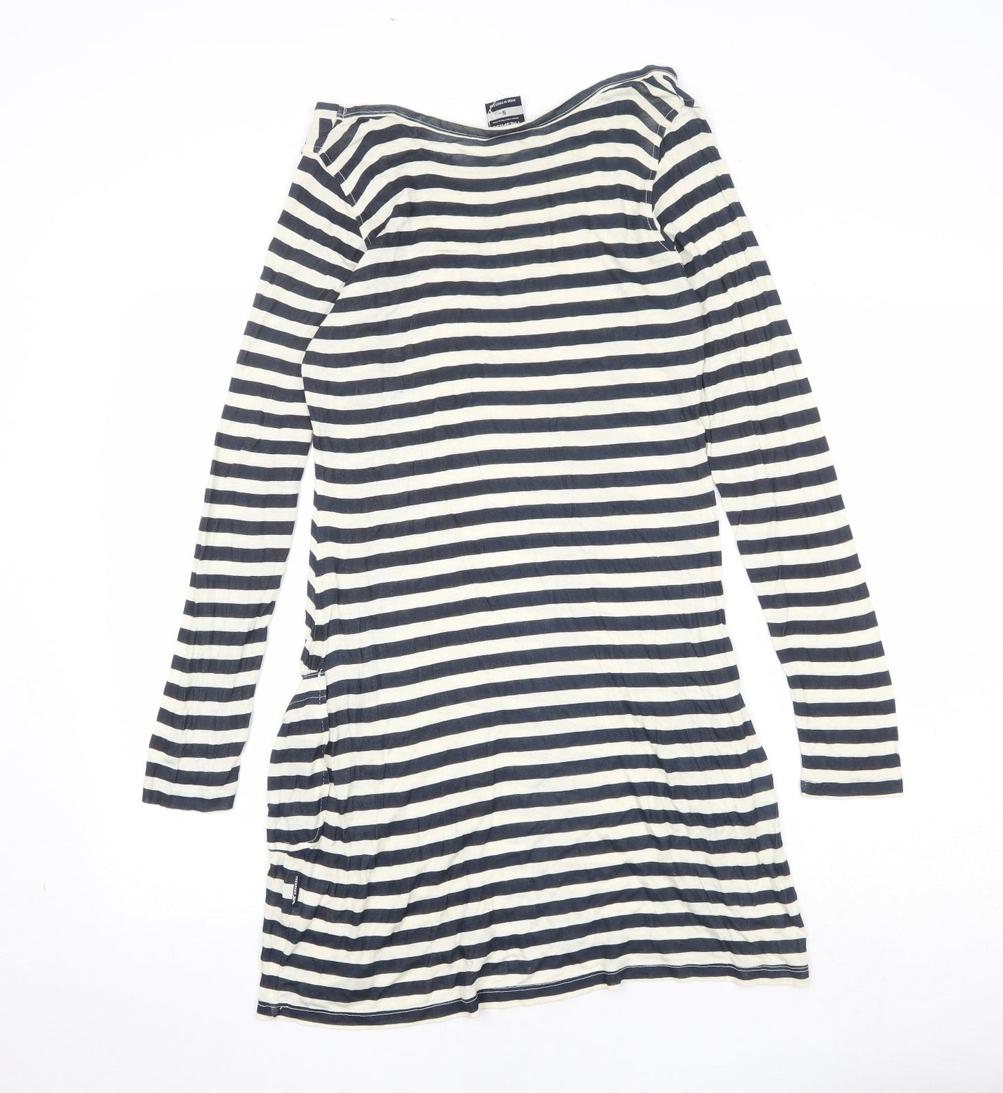 Tresspass Womens Blue Striped Viscose T-Shirt Dress Size S Boat Neck Pullover