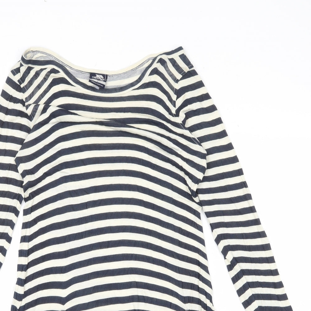 Tresspass Womens Blue Striped Viscose T-Shirt Dress Size S Boat Neck Pullover