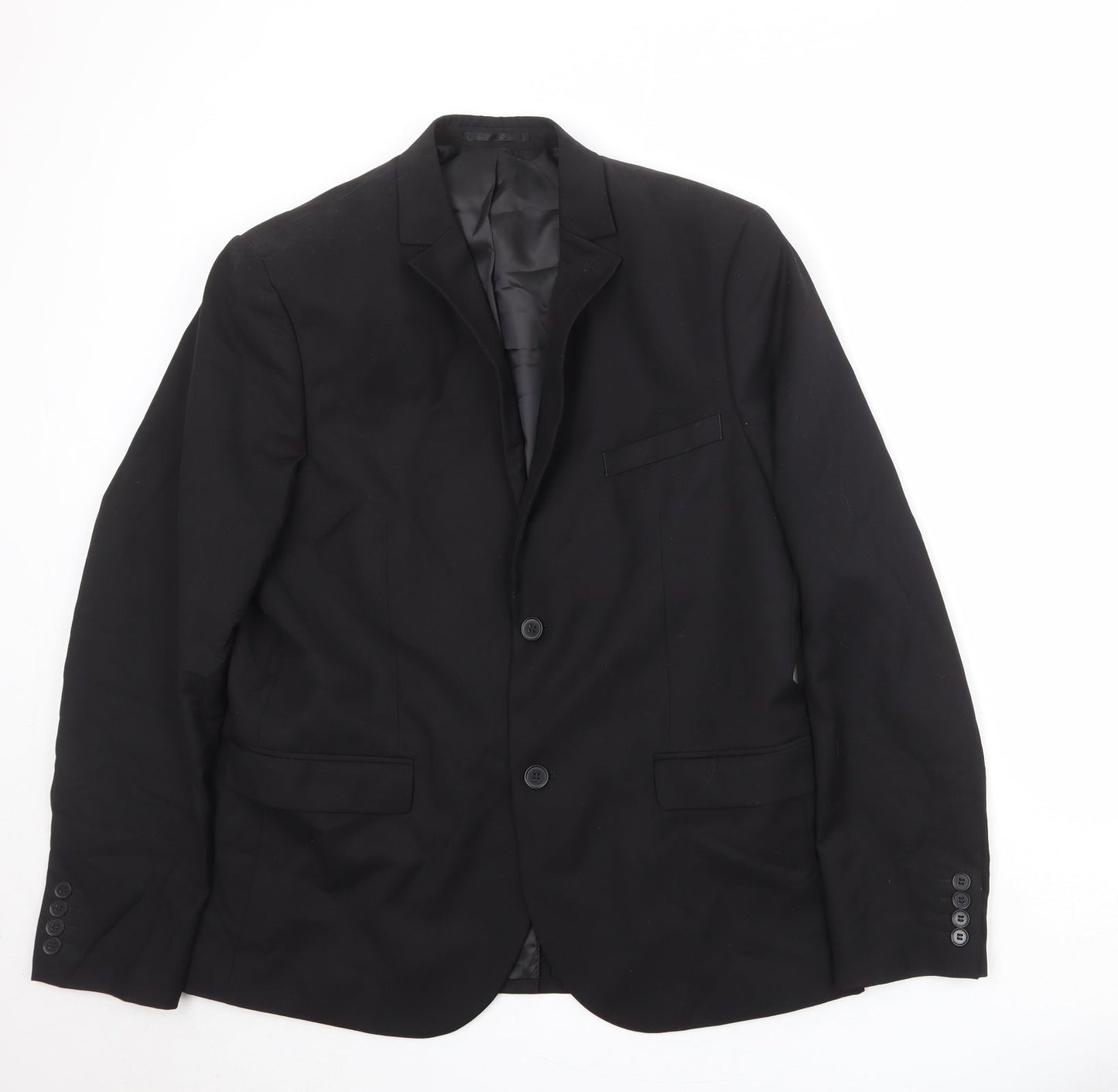 H&M Mens Black Polyester Jacket Suit Jacket Size 44 Regular