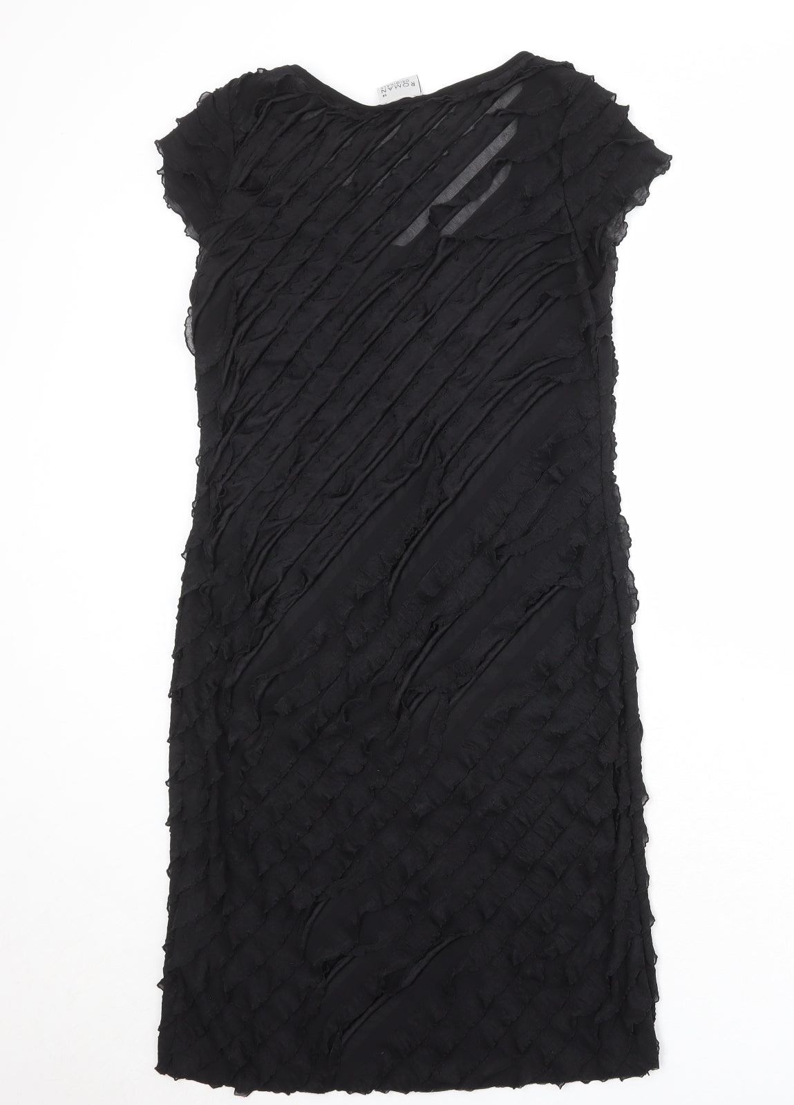 Roman Womens Black Geometric Polyester A-Line Size 14 Round Neck Pullover