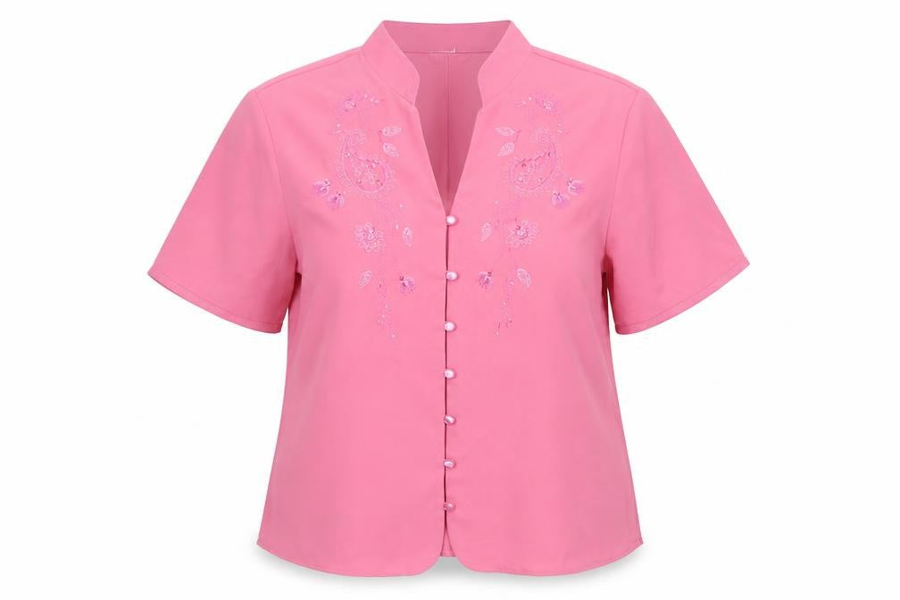 Marks and Spencer Womens Pink Polyester Basic Button-Up Size 14 V-Neck