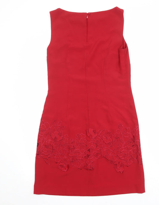 Coast Womens Red Polyester Shift Size 8 Boat Neck Button - Floral Detail