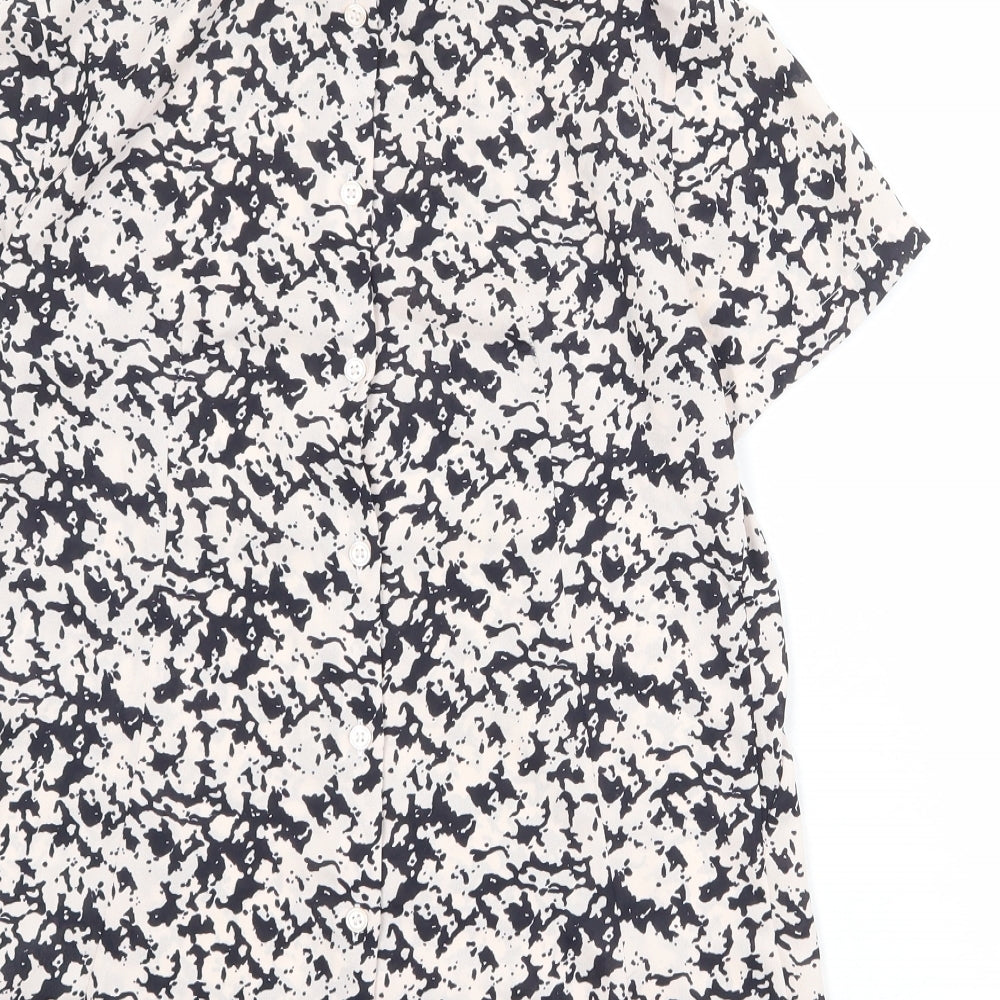 French Connection Womens White Geometric Polyester Basic T-Shirt Size 8 Collared