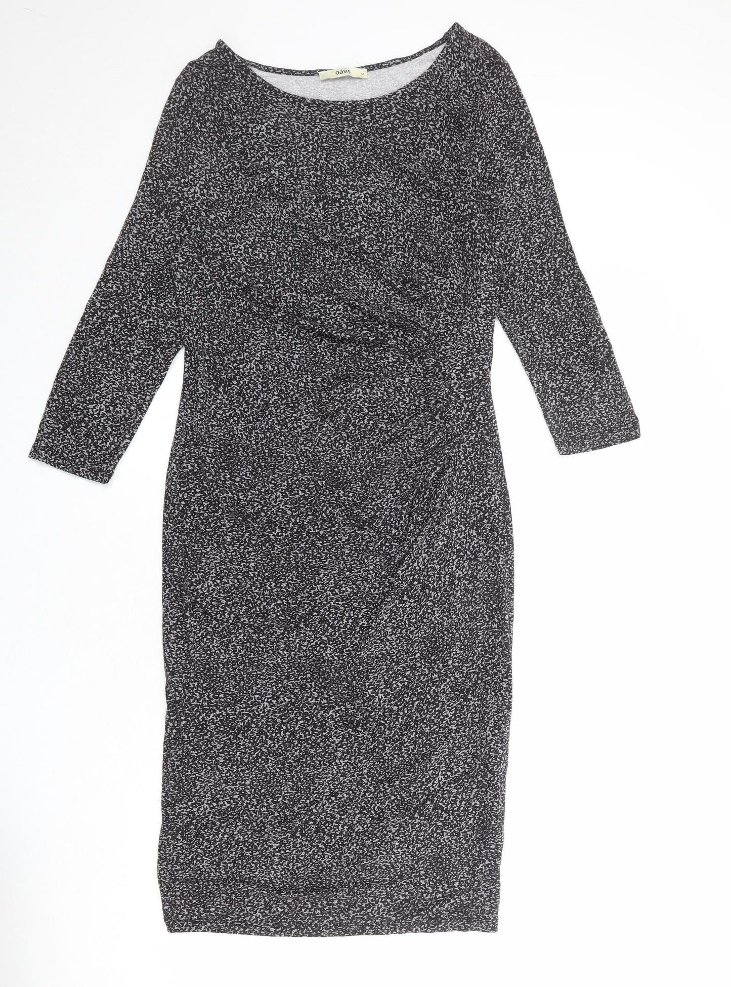 Oasis Womens Black Animal Print Viscose Sheath Size M Boat Neck Pullover