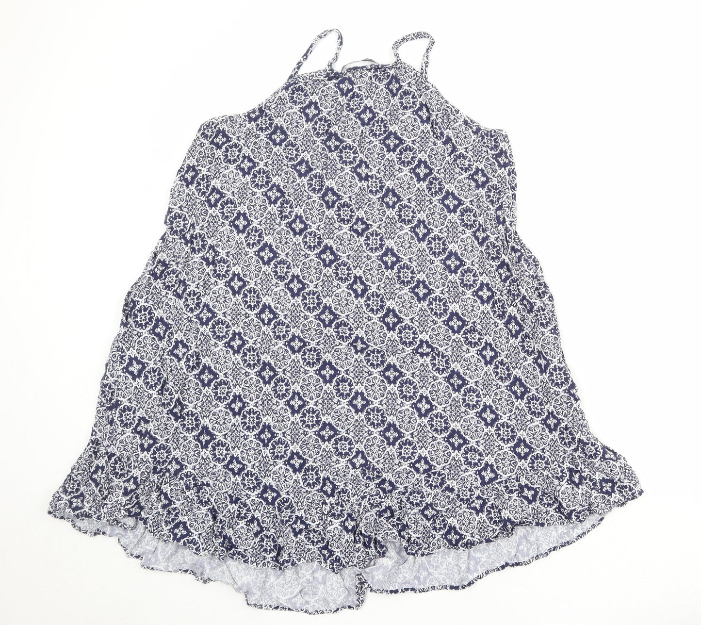Marks and Spencer Womens Blue Geometric Viscose Slip Dress Size 14 Scoop Neck Pullover