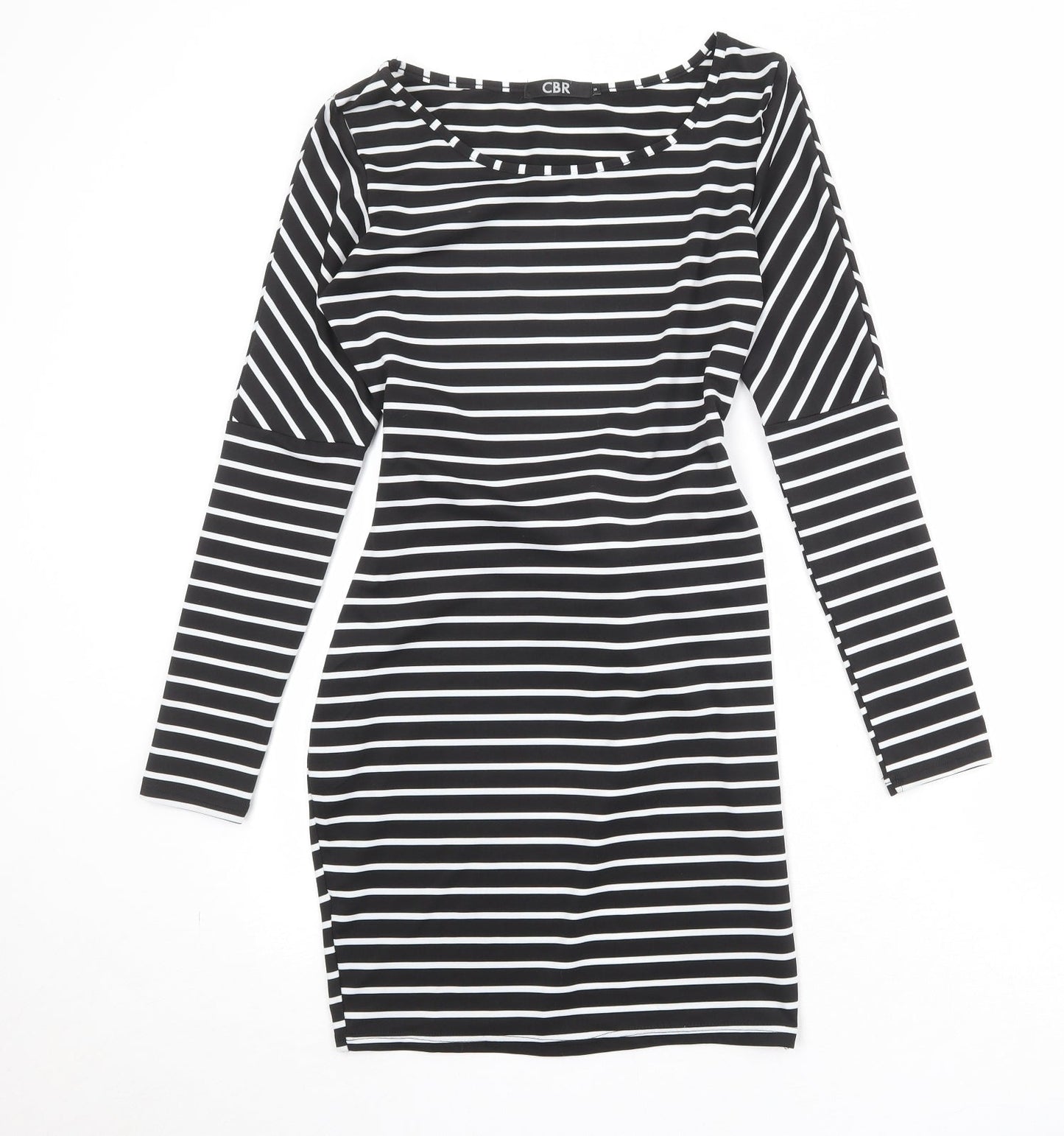 CBR Womens Black Striped Polyester T-Shirt Dress Size S Boat Neck Pullover