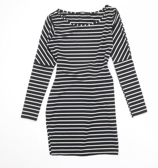 CBR Womens Black Striped Polyester T-Shirt Dress Size S Boat Neck Pullover