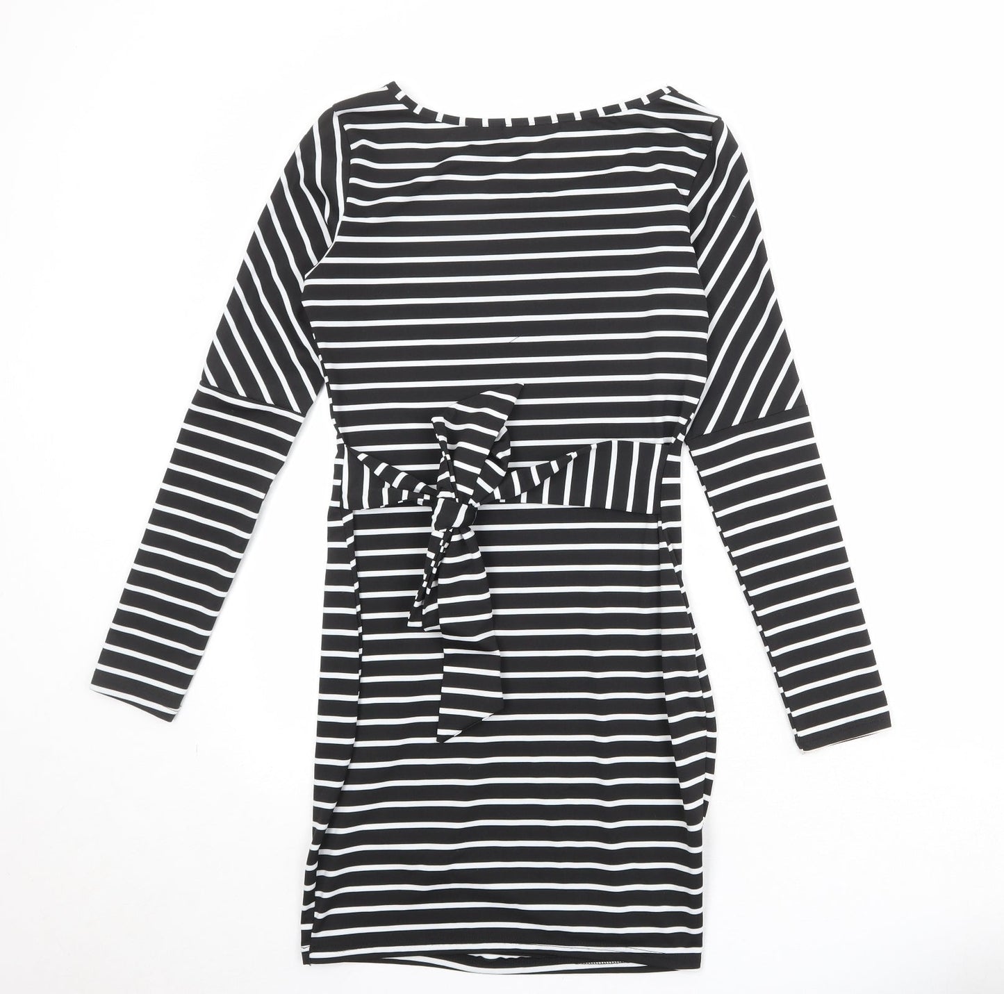 CBR Womens Black Striped Polyester T-Shirt Dress Size S Boat Neck Pullover