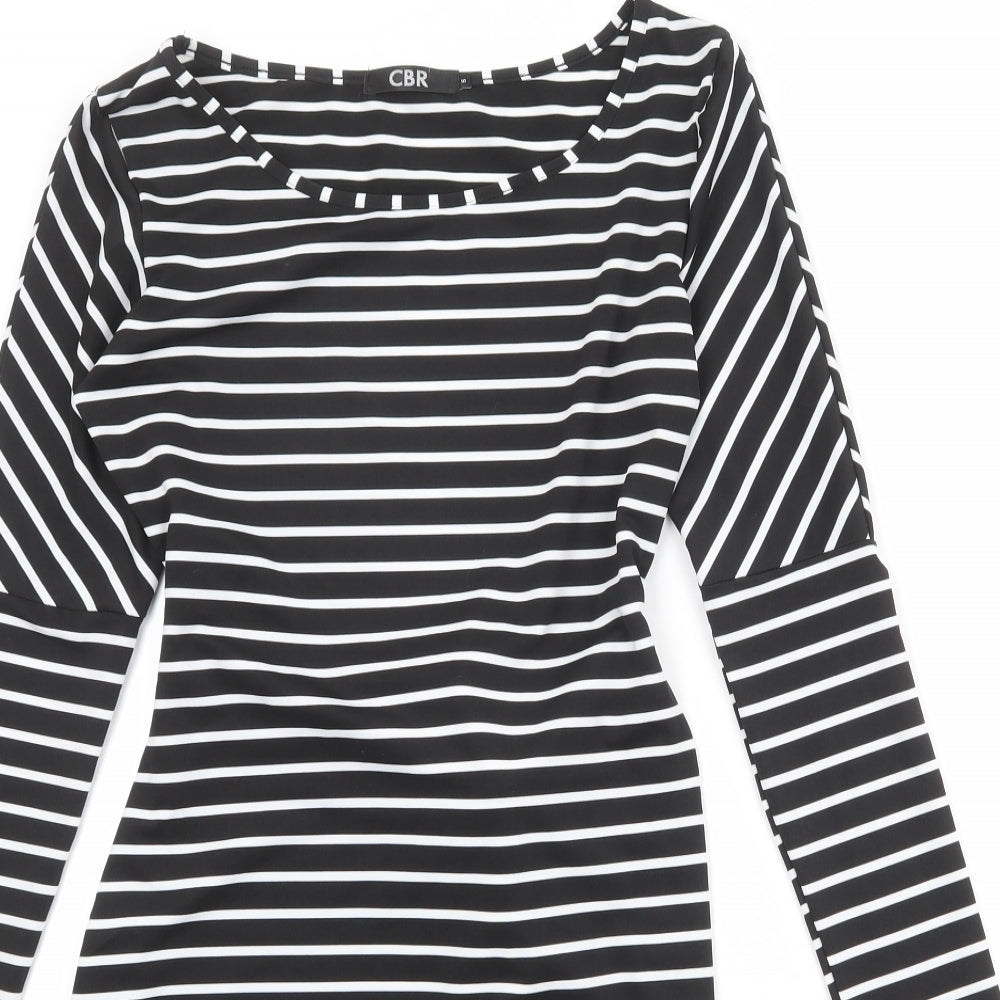 CBR Womens Black Striped Polyester T-Shirt Dress Size S Boat Neck Pullover