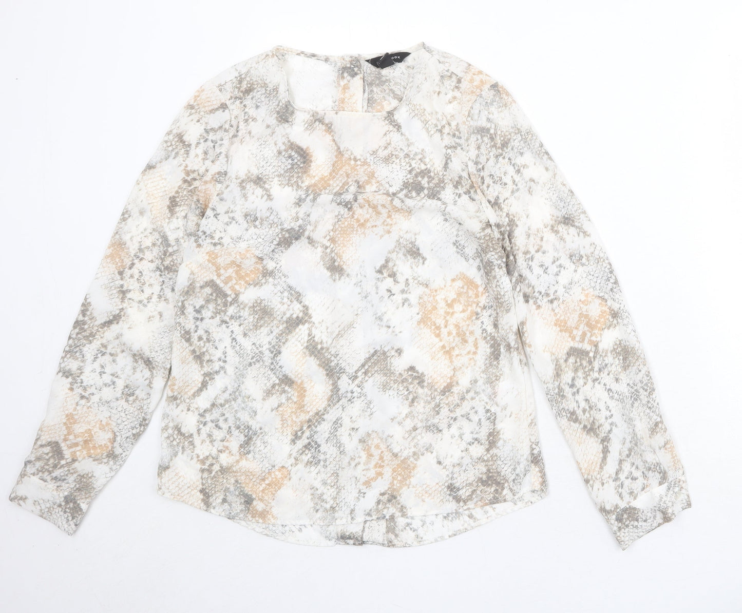 New Look Womens Beige Animal Print Polyester Basic Blouse Size 10 Square Neck - Snakeskin Pattern