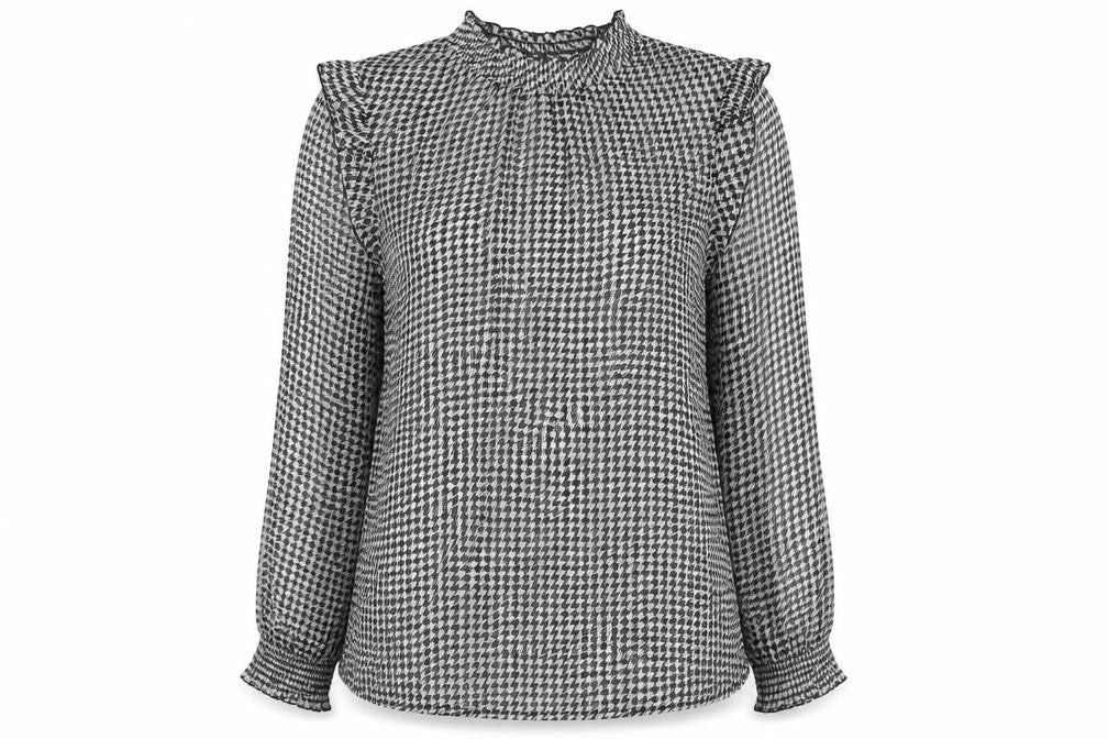 Cotton Traders Womens Black Geometric Polyester Basic Blouse Size 14 Mock Neck