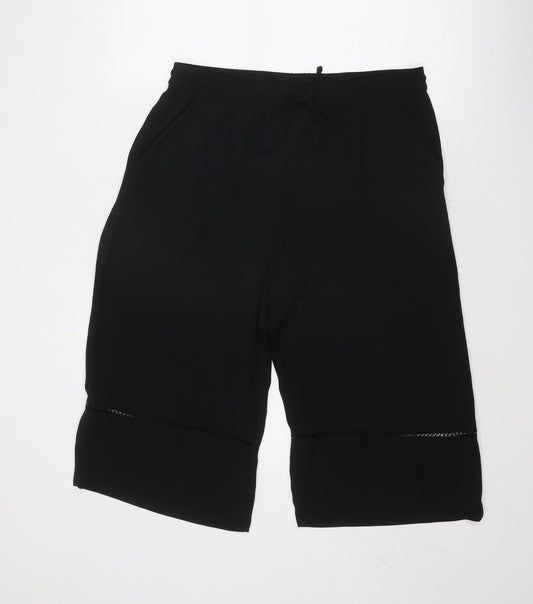 Zara Womens Black Polyacrylate Fibre Cropped Trousers Size L Regular Drawstring