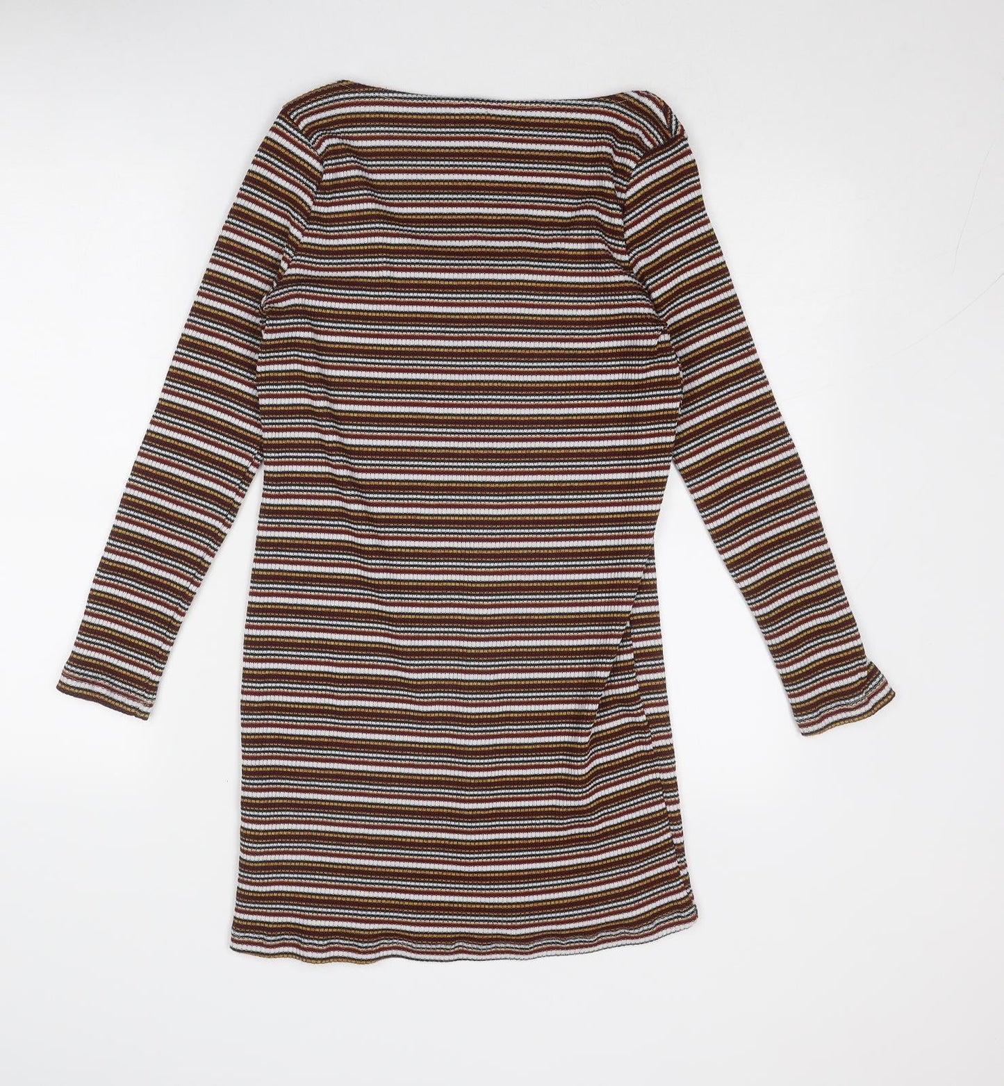 Topshop Womens Multicoloured Striped Polyester Shirt Dress Size 16 Round Neck Button