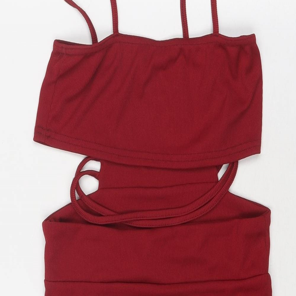 PRETTYLITTLETHING Womens Red Polyester Mini Size 8 Square Neck Pullover