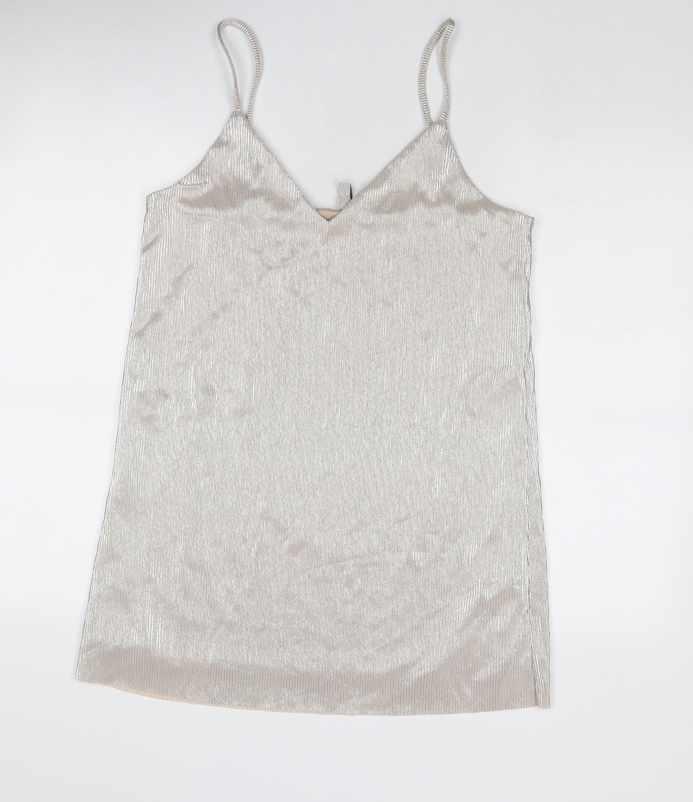 Divided by H&M Womens Silver Polyester Mini Size M V-Neck Pullover - Metallic