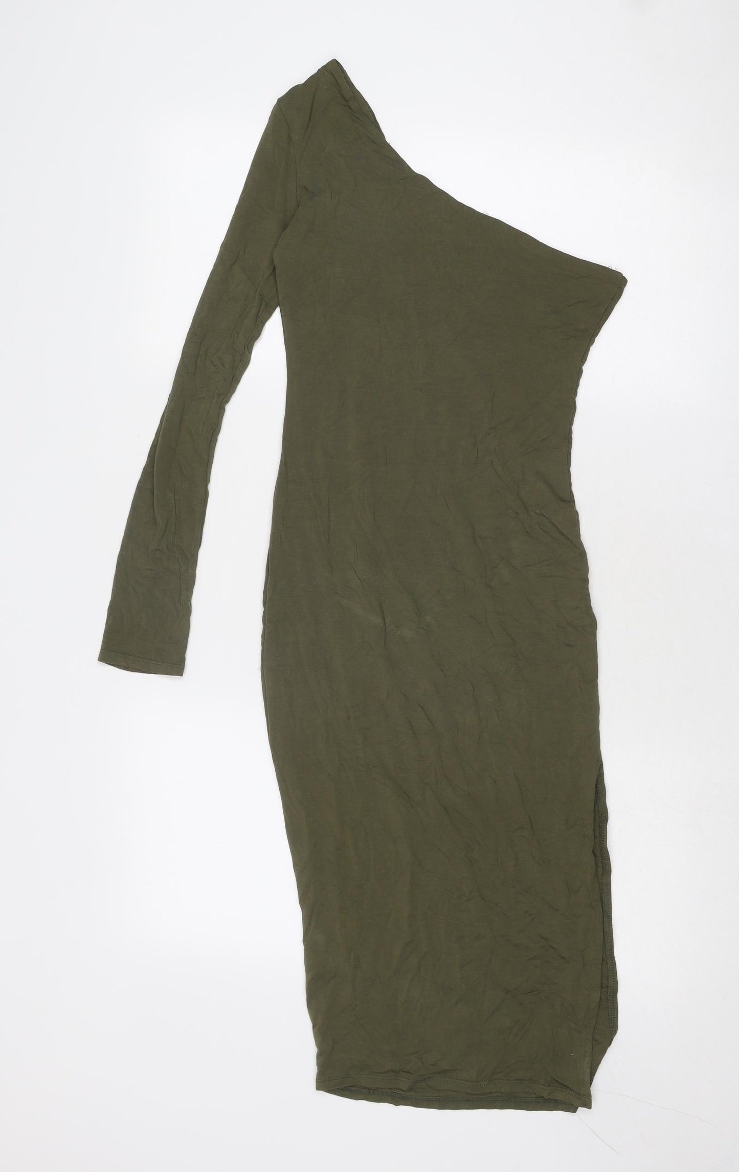 Bear Dance Womens Green Viscose Bodycon Size S One Shoulder Pullover