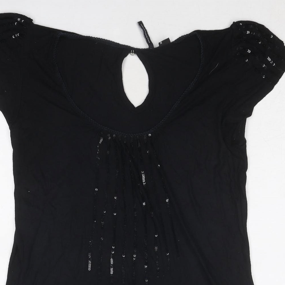 Fenchurch Womens Black Viscose Basic T-Shirt Size S Scoop Neck