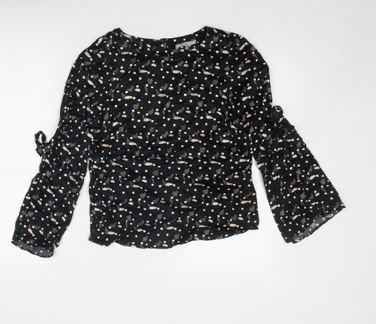 Oliver Bonas Womens Black Geometric Viscose Basic Blouse Size 8 Round Neck