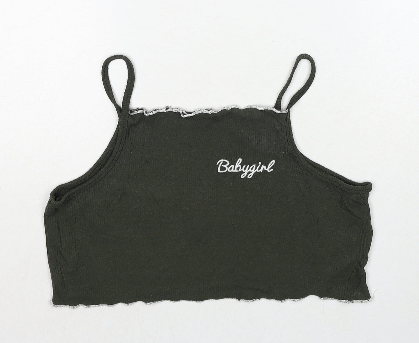 Select Womens Green Viscose Cropped Tank Size 8 Square Neck - Babygirl