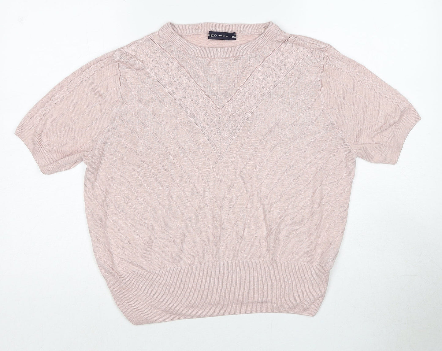 Marks and Spencer Womens Pink Round Neck Viscose Pullover Jumper Size 14