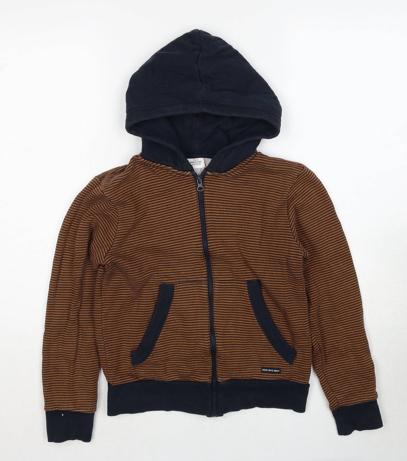 TAO Boys Brown Striped Cotton Full Zip Hoodie Size 12 Years Zip