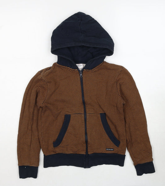 TAO Boys Brown Striped Cotton Full Zip Hoodie Size 12 Years Zip
