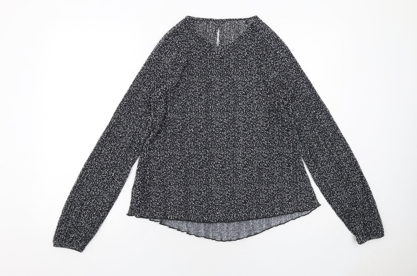 Marks and Spencer Womens Black Geometric Polyester Basic Blouse Size 10 Round Neck