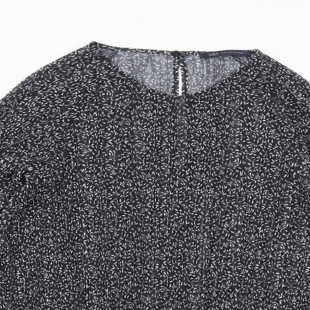 Marks and Spencer Womens Black Geometric Polyester Basic Blouse Size 10 Round Neck