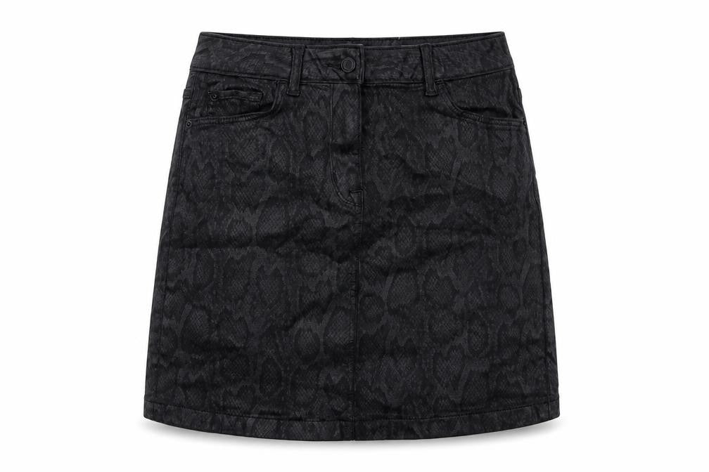 Marks and Spencer Womens Black Animal Print Cotton A-Line Skirt Size 8 Zip - Snakeskin Pattern
