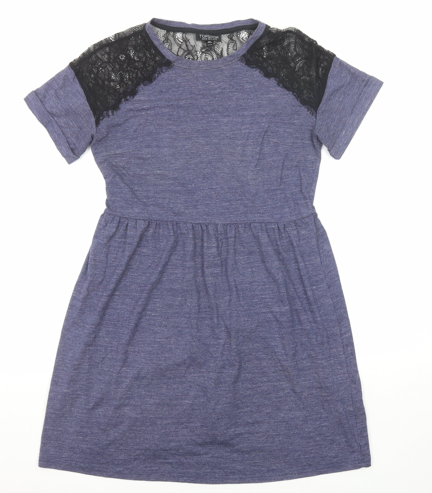 Topshop Womens Purple Polyamide A-Line Size 10 Round Neck Pullover - Lace Details