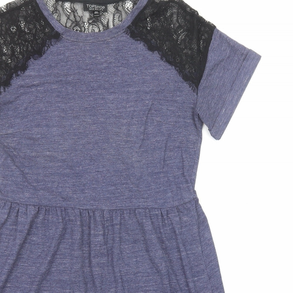 Topshop Womens Purple Polyamide A-Line Size 10 Round Neck Pullover - Lace Details