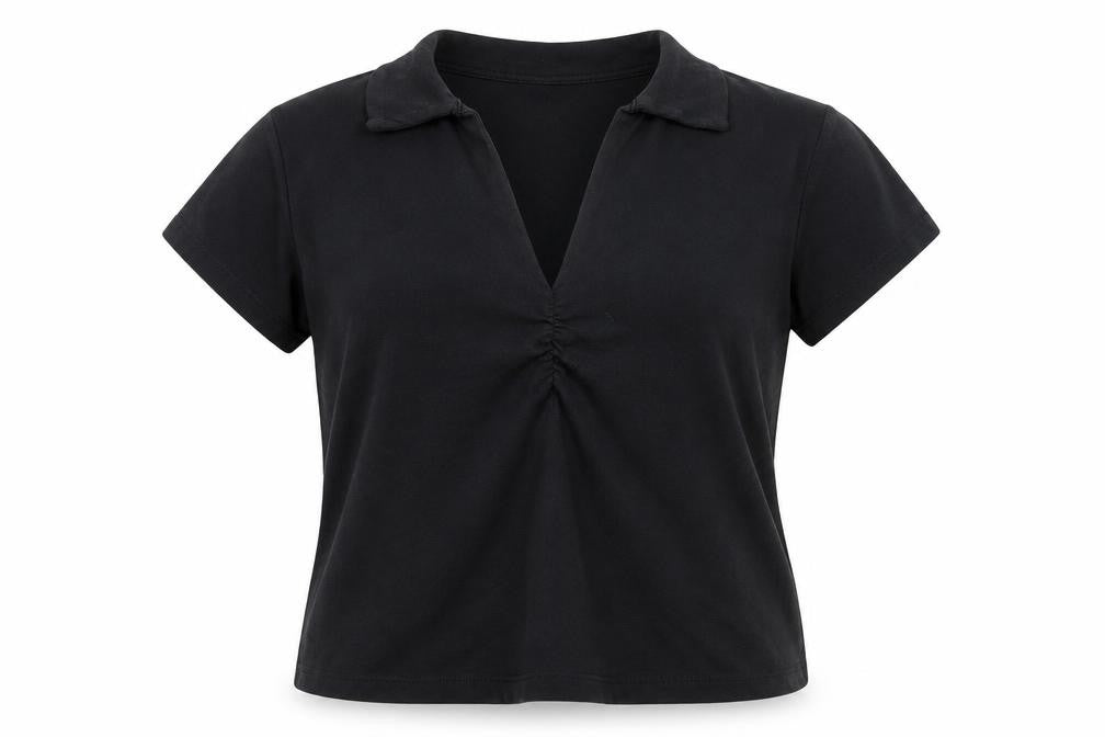 M&Co Womens Black Cotton Basic Polo Size M Collared