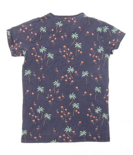West Coast Boys Blue Geometric Cotton Basic T-Shirt Size 13 Years Round Neck Pullover - Palm Tree