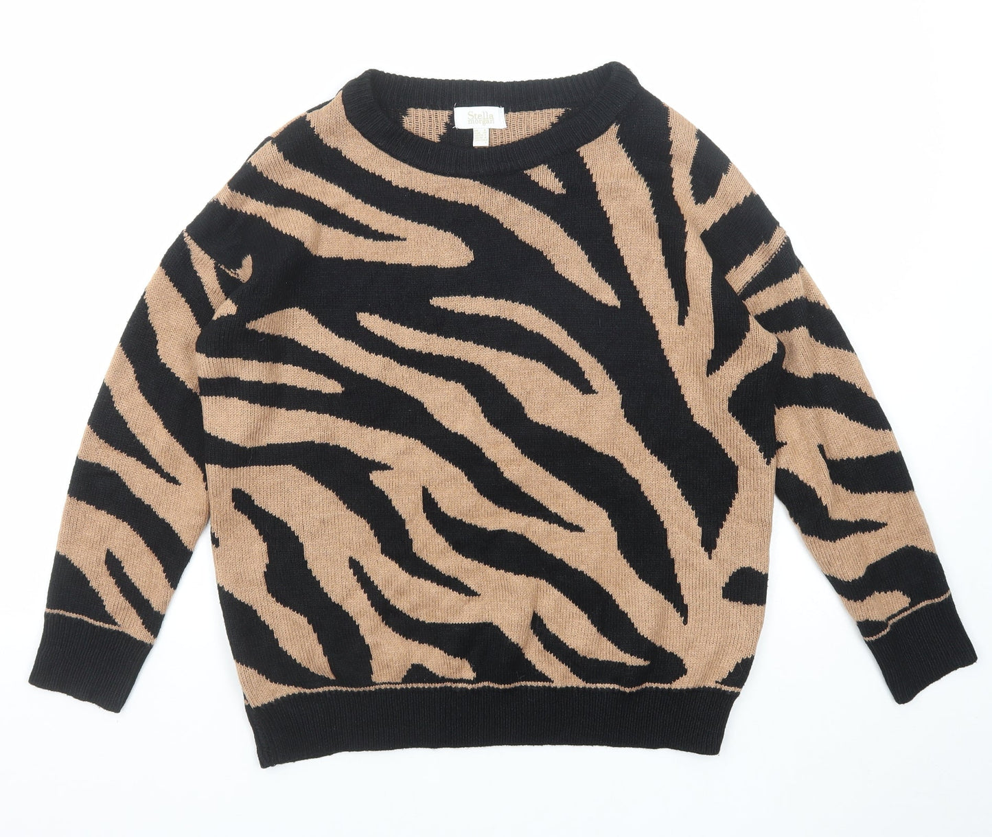 Stella Morgan Womens Beige Round Neck Animal Print Acrylic Pullover Jumper Size 8 - Tiger Pattern