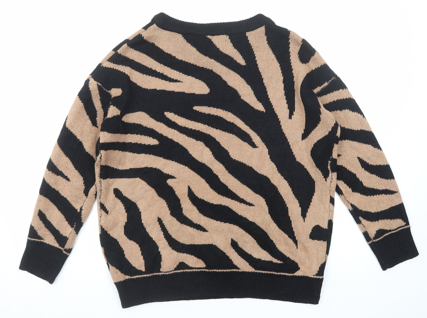 Stella Morgan Womens Beige Round Neck Animal Print Acrylic Pullover Jumper Size 8 - Tiger Pattern