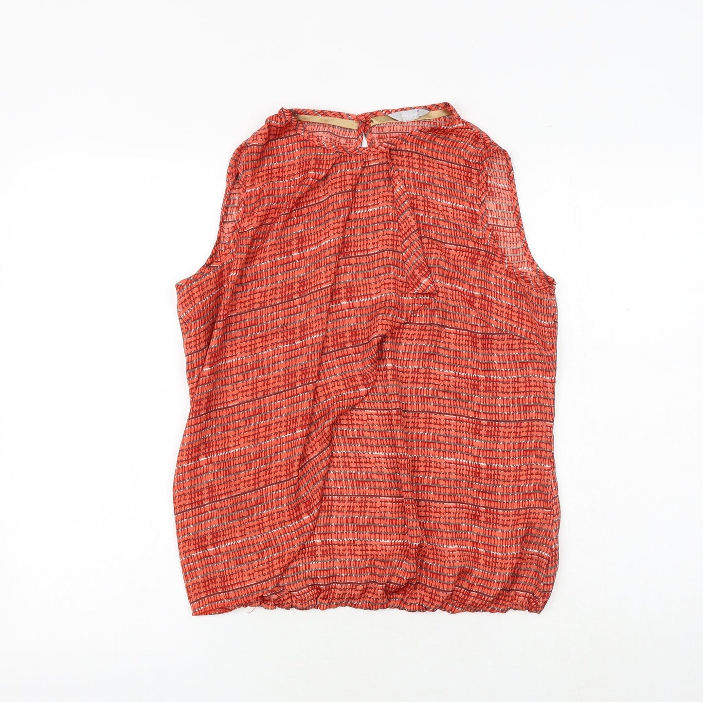 Per Una Womens Red Geometric Polyester Basic Blouse Size 12 Boat Neck - Pleat Front Detail