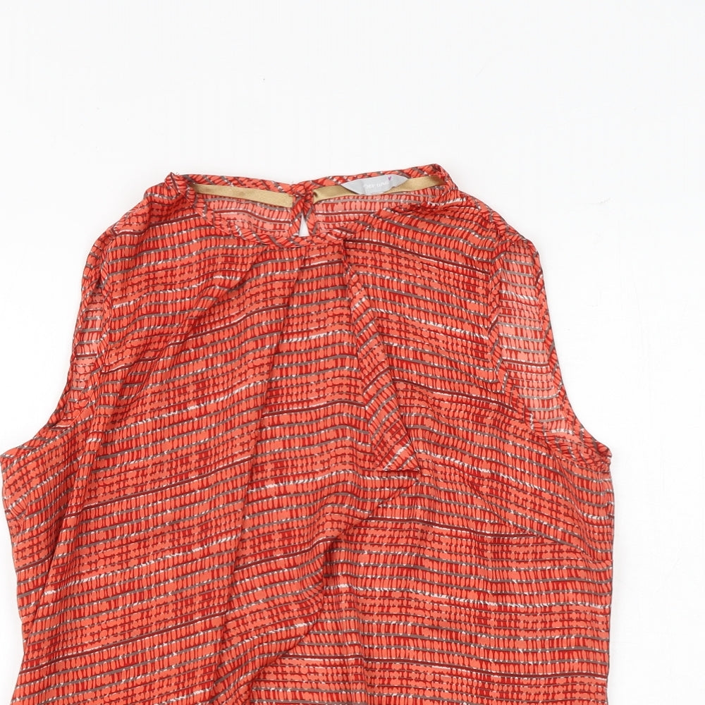 Per Una Womens Red Geometric Polyester Basic Blouse Size 12 Boat Neck - Pleat Front Detail