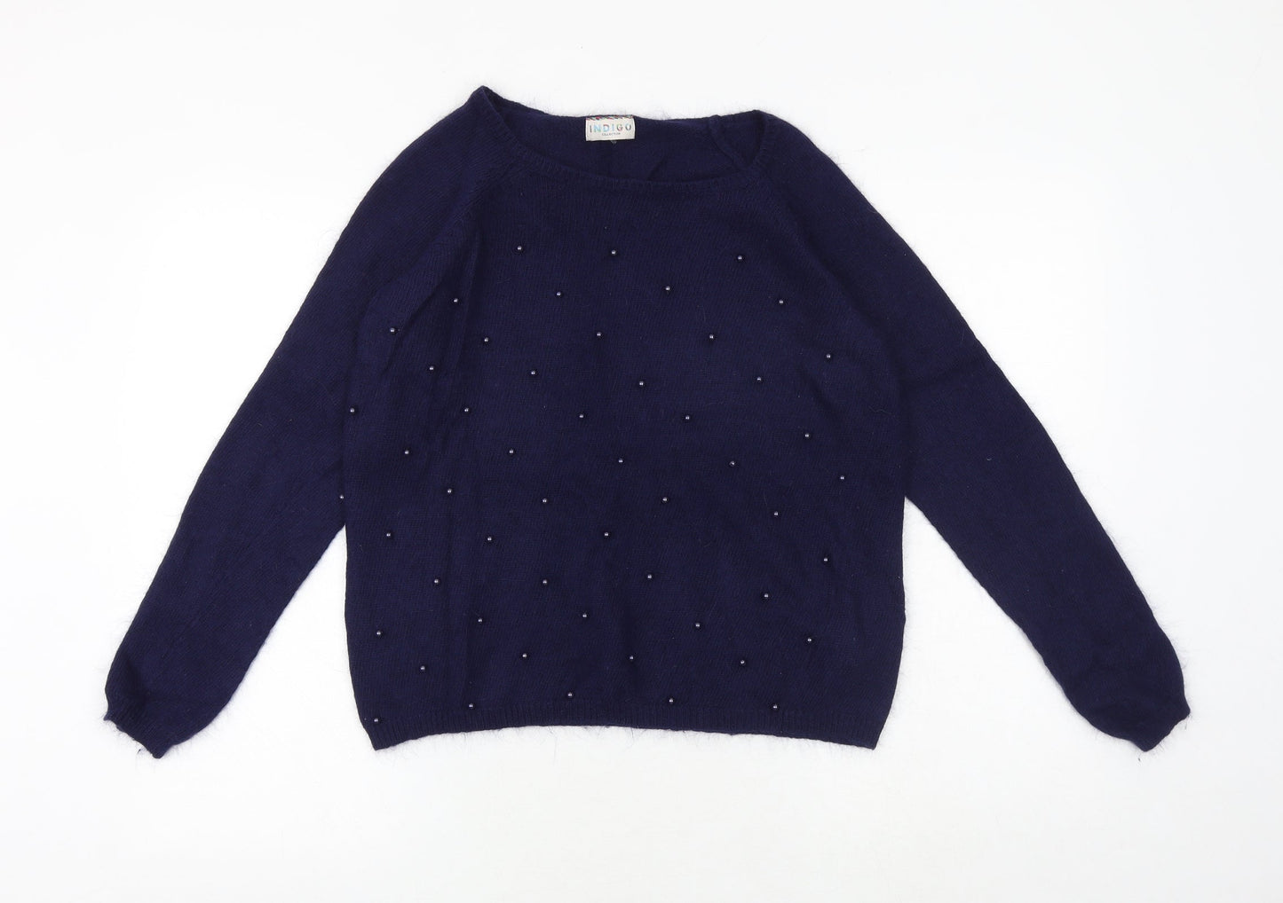 Marks and Spencer Womens Blue Boat Neck Polyamide Pullover Jumper Size 10
