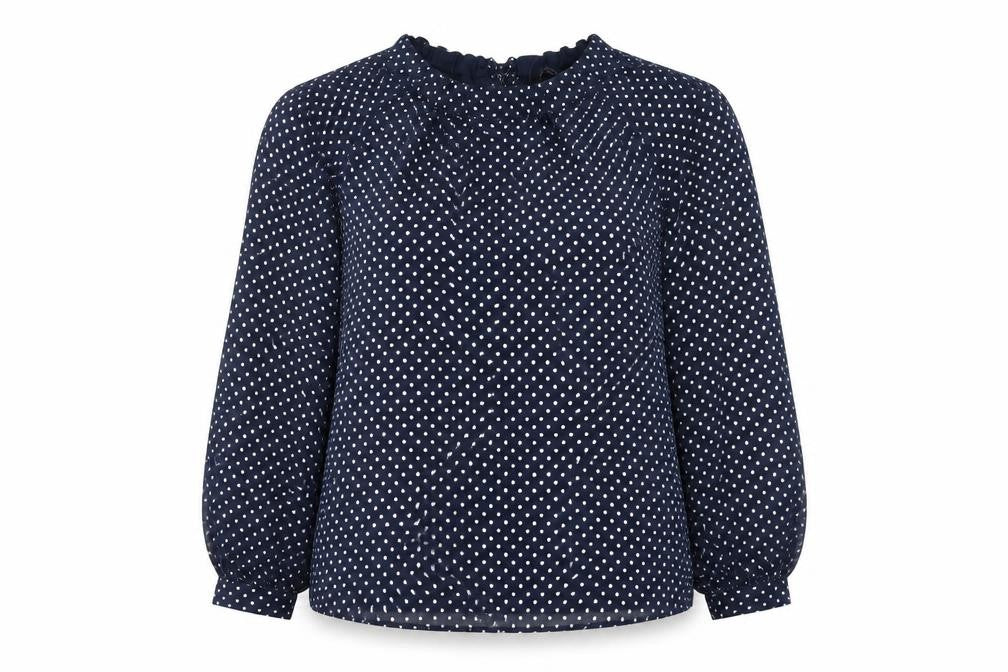 Marks and Spencer Womens Blue Polka Dot Polyester Basic Blouse Size 14 Round Neck