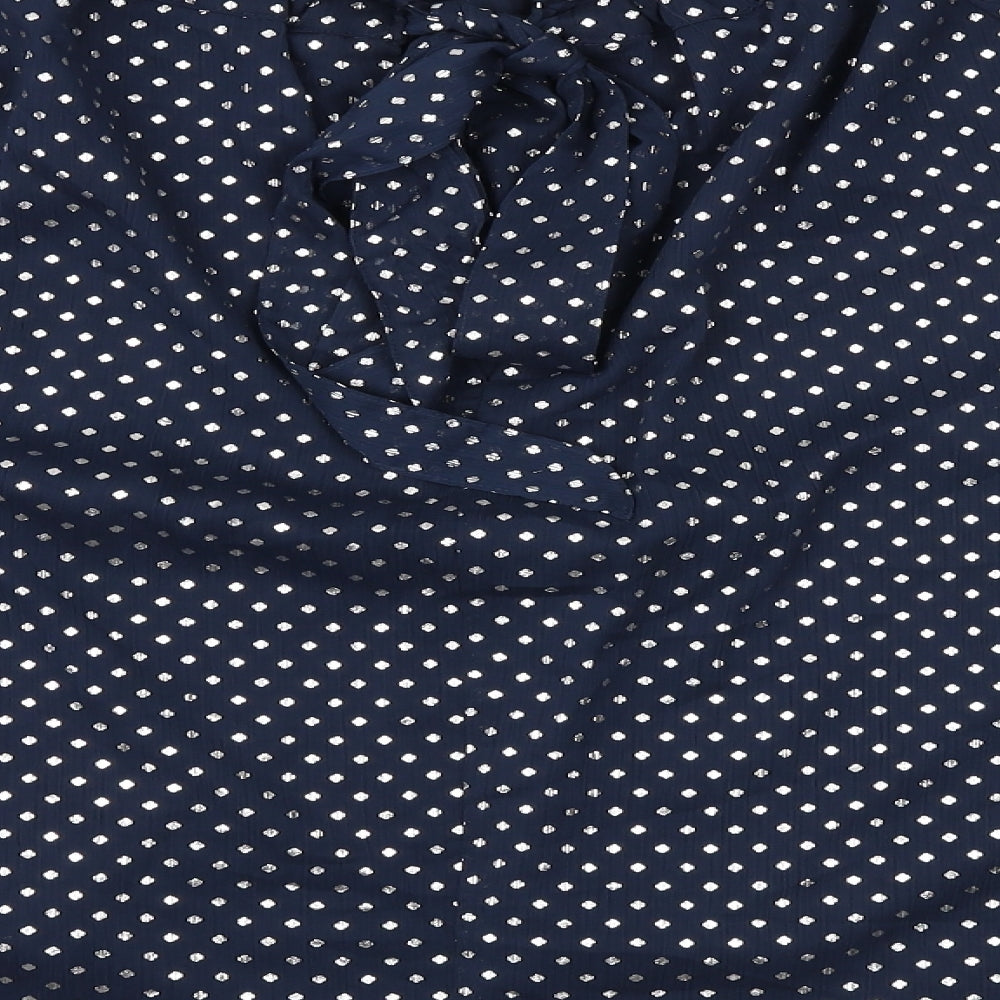 Marks and Spencer Womens Blue Polka Dot Polyester Basic Blouse Size 14 Round Neck