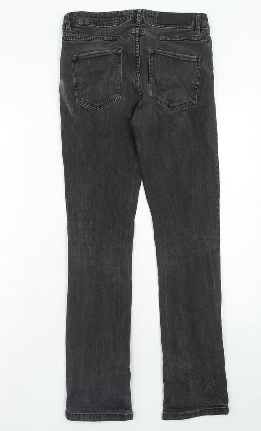 Monoprix Womens Grey Cotton Straight Jeans Size 10 Regular Zip