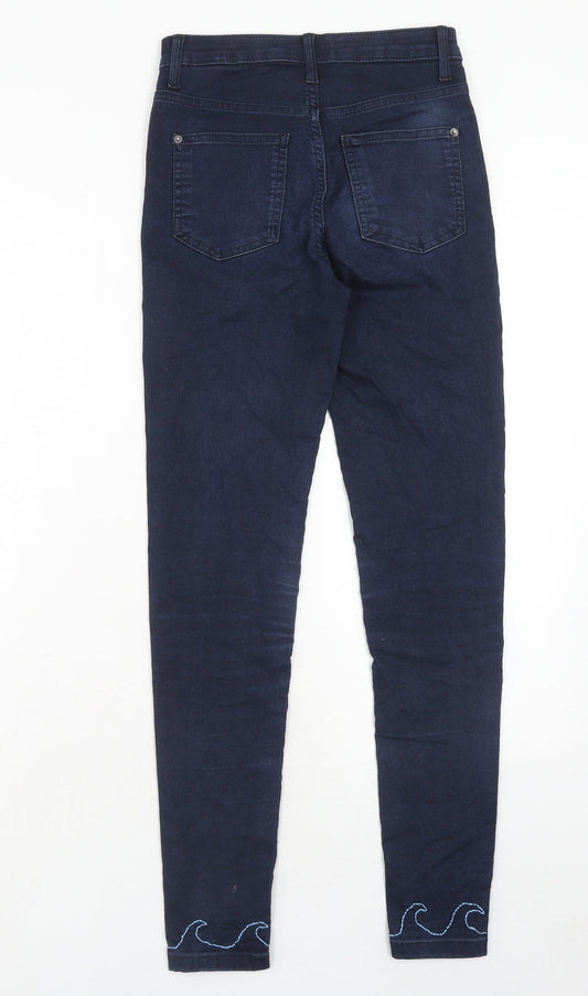 Marks and Spencer Womens Blue Cotton Skinny Jeans Size 6 Regular Zip