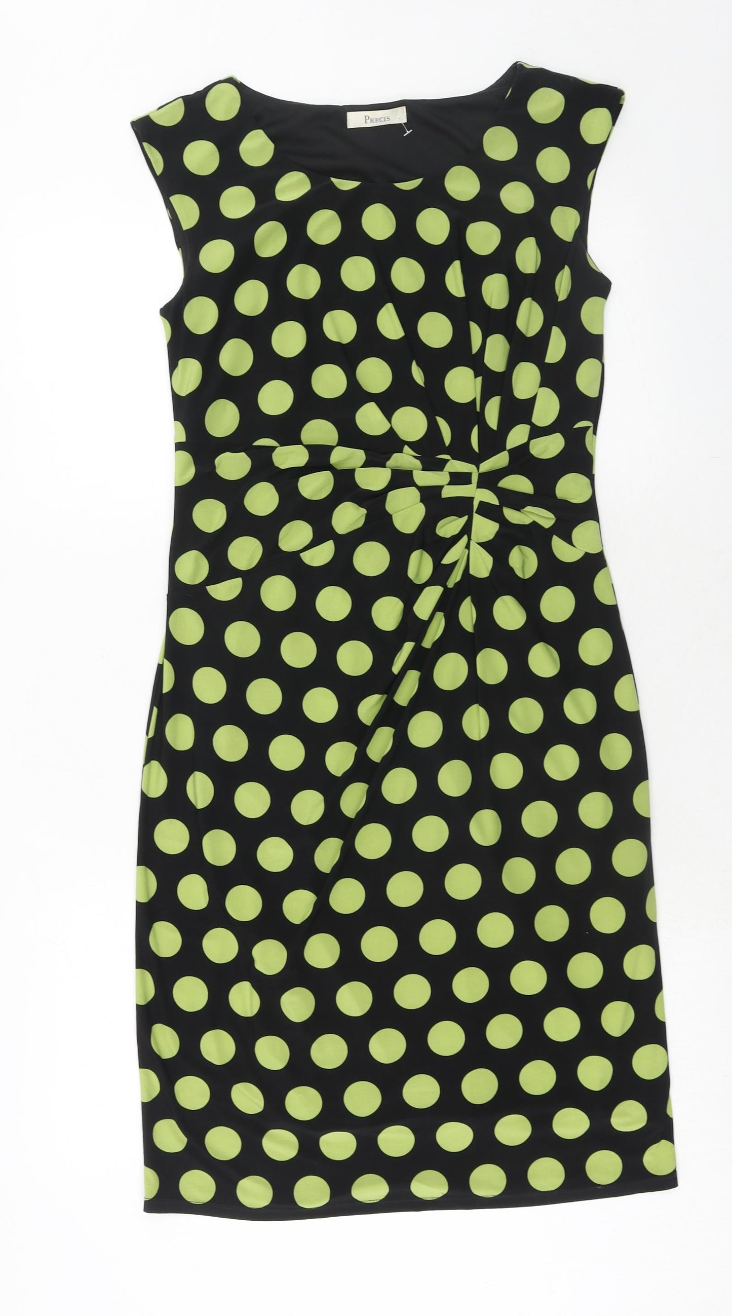 Precis Womens Green Polka Dot Polyester Sheath Size 10 Boat Neck Pullover - Ruched Detail